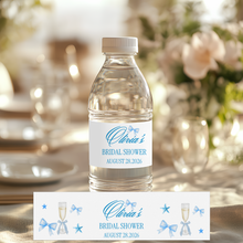 Load image into Gallery viewer, Blue Bow Bridal Shower Water Bottle Label