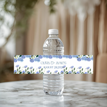 Load image into Gallery viewer, Blue Floral Wedding Water Bottle Label