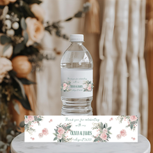Load image into Gallery viewer, Pink and Green Floral Wedding Water Bottle Label