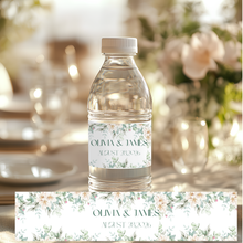 Load image into Gallery viewer, Green Floral Wedding Water Bottle Label