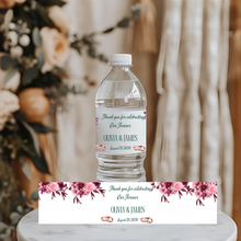 Load image into Gallery viewer, Burgundy and Pink Floral Wedding Water Bottle Label