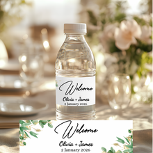 Load image into Gallery viewer, Green and Gold Floral Water Bottle Label