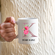 Load image into Gallery viewer, Personalised Initial Floral Monogram Coffee Mug/ Letter Coffee Mug/ Floral Letter Coffee Mug