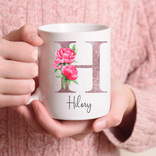 Load image into Gallery viewer, Personalised Initial Floral Monogram Coffee Mug/ Letter Coffee Mug/ Floral Letter Coffee Mug