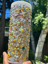 Load image into Gallery viewer, Spring Inspired Bling Tumbler, Handmade Tumbler, Cute Rhinestone Tumbler, Bling Tumbler