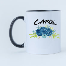 Load image into Gallery viewer, Personalised Floral Name Mug, Coffee Mug, Blue Floral Name Mug, Blue Floral Mug, Blue Flowers, Gift For Her, Bridal Party Gift, Wedding Mug