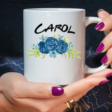 Load image into Gallery viewer, Personalised Floral Name Mug, Coffee Mug, Blue Floral Name Mug, Blue Floral Mug, Blue Flowers, Gift For Her, Bridal Party Gift, Wedding Mug