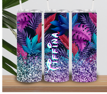 Load image into Gallery viewer, Purple Tropical Print Tumbler (Personalized)