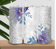 Load image into Gallery viewer, Purple Floral And Silver Tumbler (Personalized)