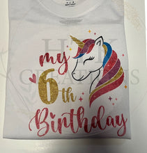 Load image into Gallery viewer, Girls Unicorn Birthday T-Shirt