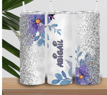 Load image into Gallery viewer, Purple Floral And Silver Tumbler (Personalized)