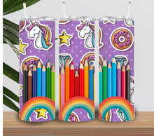 Load image into Gallery viewer, Kids Unicorn Rainbow And Crayons Tumbler