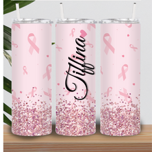 Load image into Gallery viewer, Personalized Breast Cancer Ribbon Tumbler