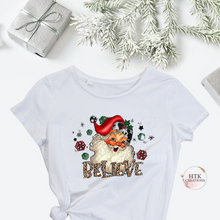 Load image into Gallery viewer, Leopard Print “Believe “ Christmas T-Shirt