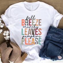 Load image into Gallery viewer, Women “Fall Breeze Crunchy Leaves Pumpkin Please T-Shirt