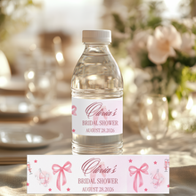 Load image into Gallery viewer, Pink Bow Bridal Shower Water Bottle Label
