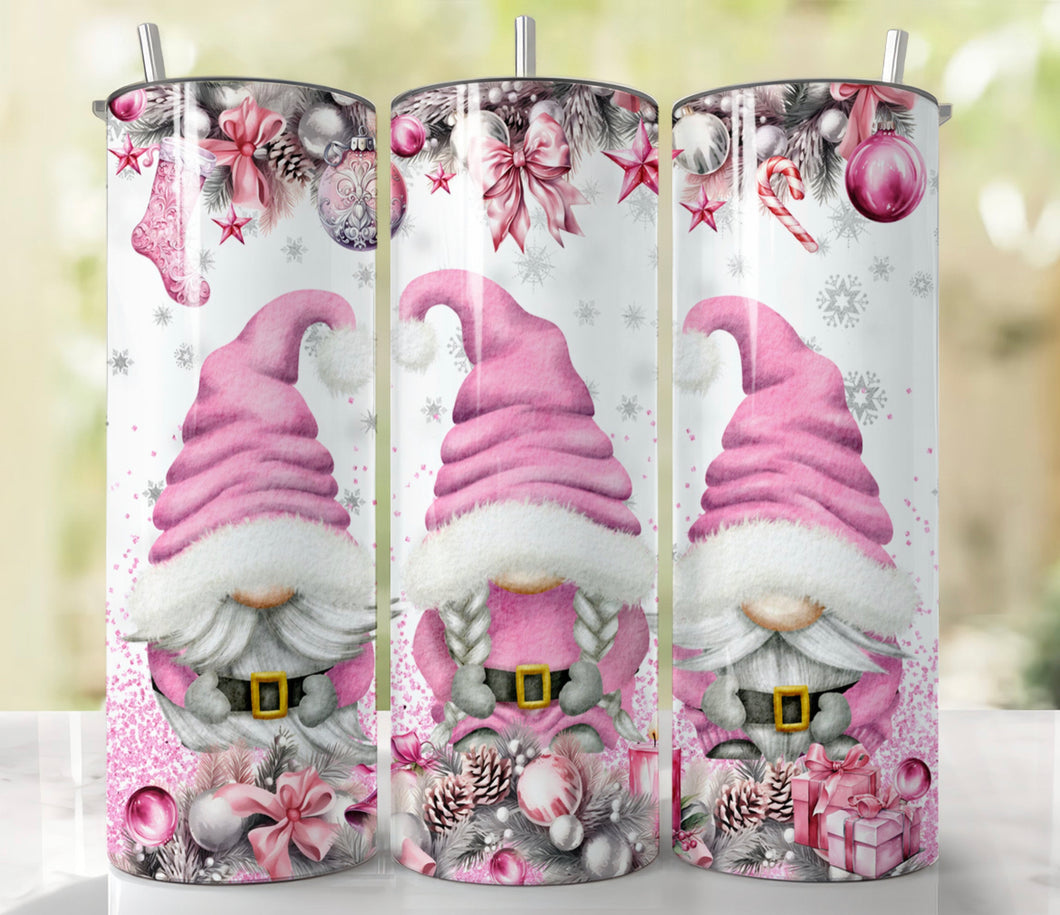 Pink Gnome Christmas Tumbler