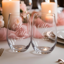 Load image into Gallery viewer, Mr. and Mrs. Wine Glass
