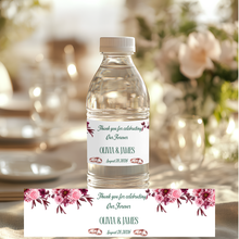 Load image into Gallery viewer, Burgundy and Pink Floral Wedding Water Bottle Label
