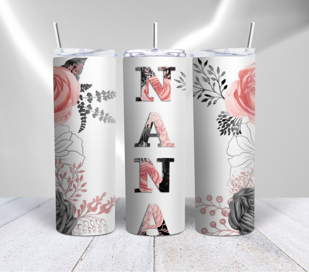 Nana Pink And Grey Floral Tumbler