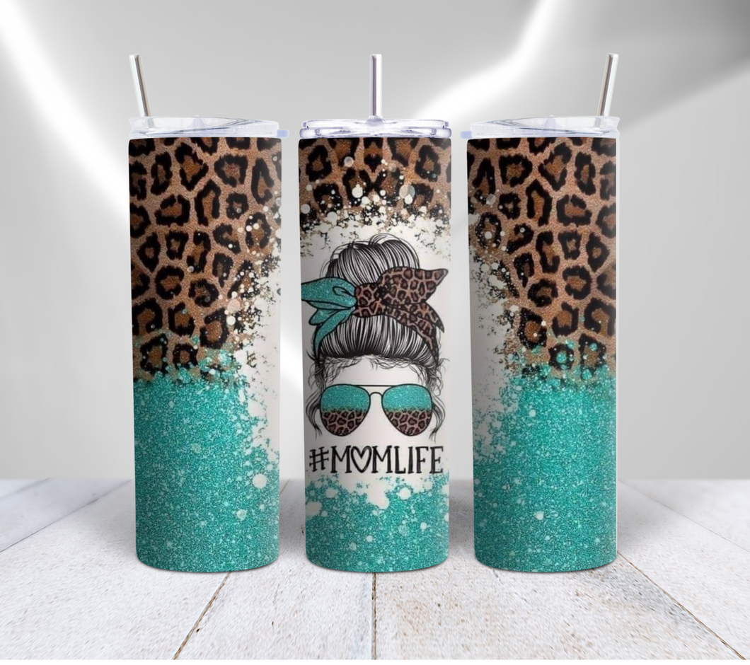 Momlife Turquoise Leopard Tumbler