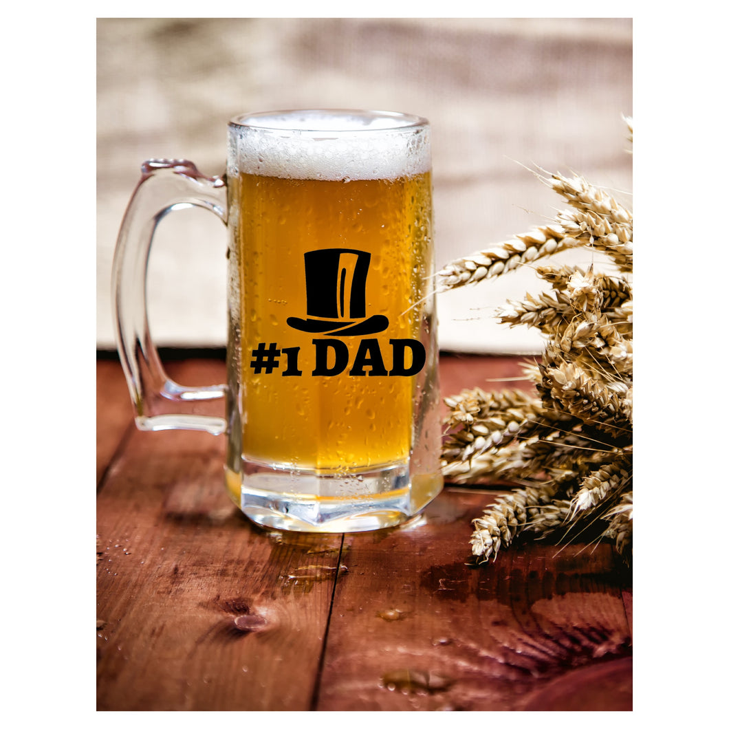 #1 Dad With Top Hat Beer Glass